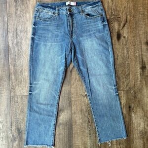 CAbi High Straight Cropped Jeans w/ Raw Hem